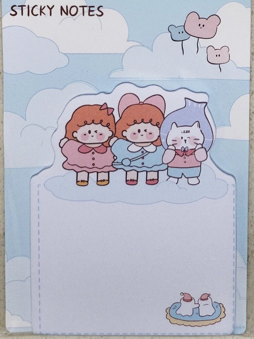 Little girls & neko cat kitty kitten sticky note memo pad